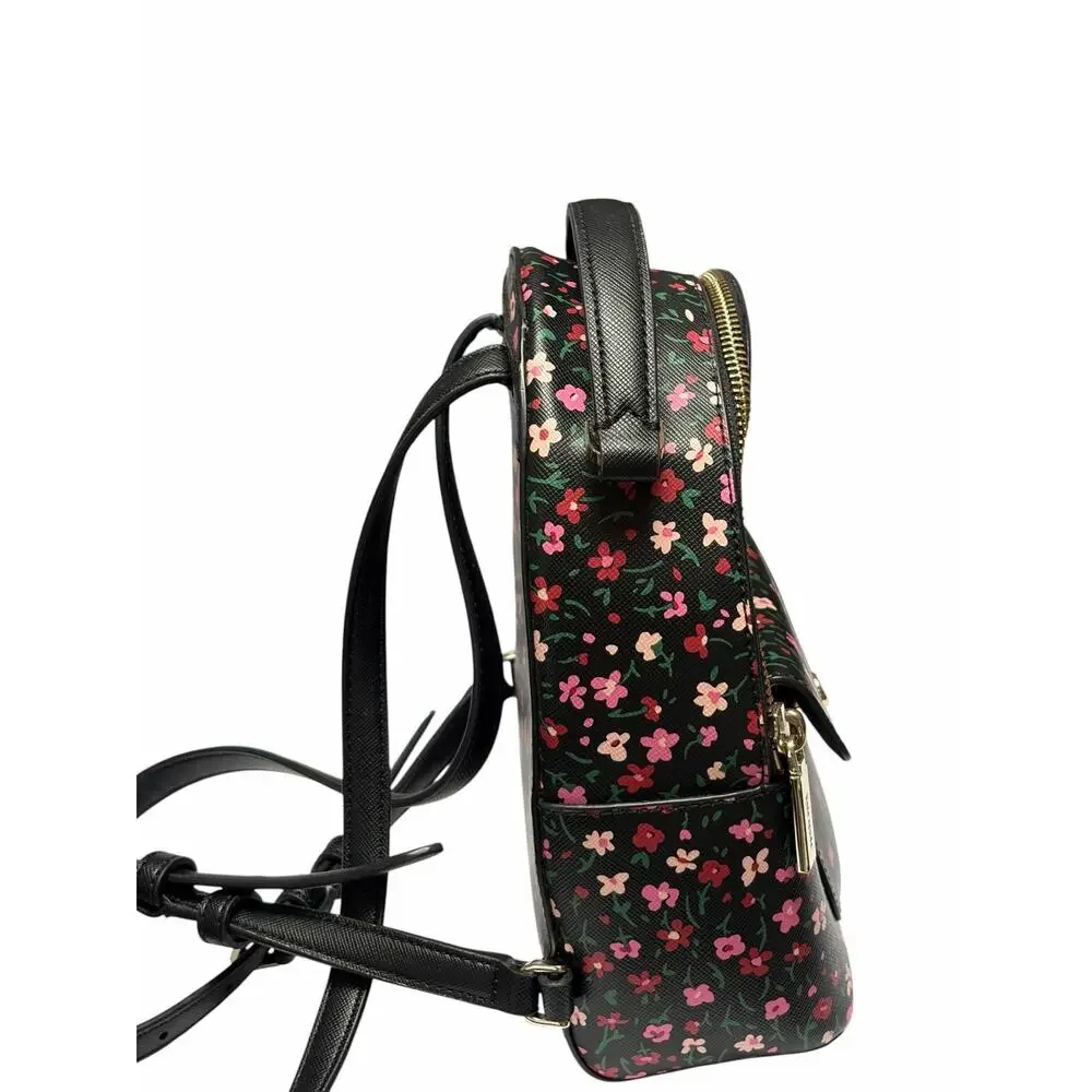 Kate Spade Floral Mini Backpack Black Pink Top Handle Leather Crossbody Purse